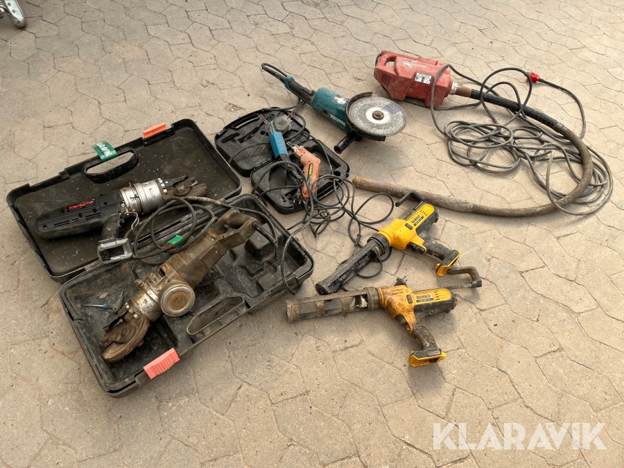 Jernklippere, vinkelsliber og stavvibrator - 8 dele