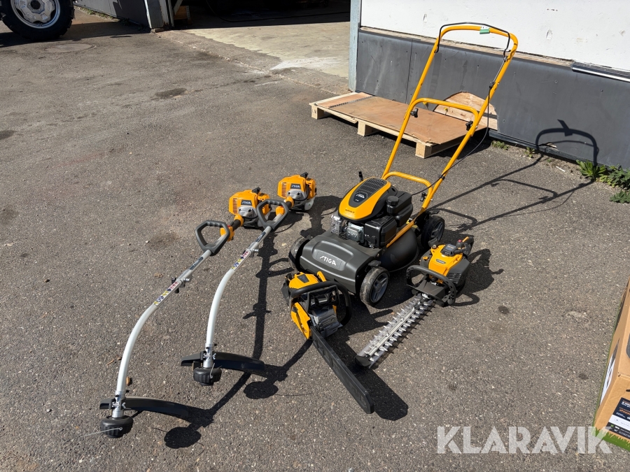 Haveredskaber Stiga plæneklipper, græstrimmer, motorsav og hækkeklipper