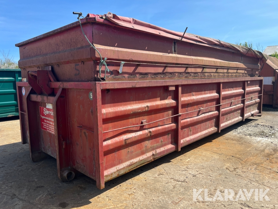 Kombi container med overbygning med rulle presenning til Krog og vire