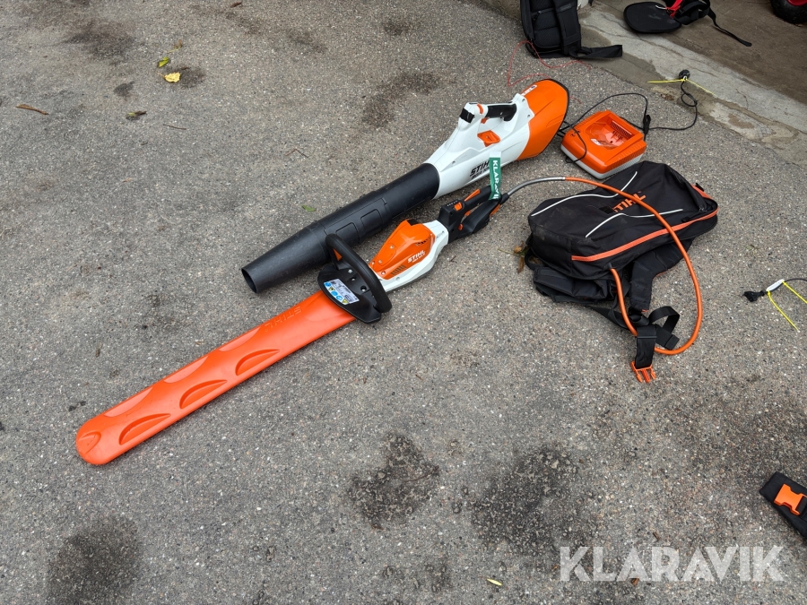 Hækkeklipper og løvblæser STIHL HSA 94 R/BGA 100 med 2 batterier, lader og batterirygsæk