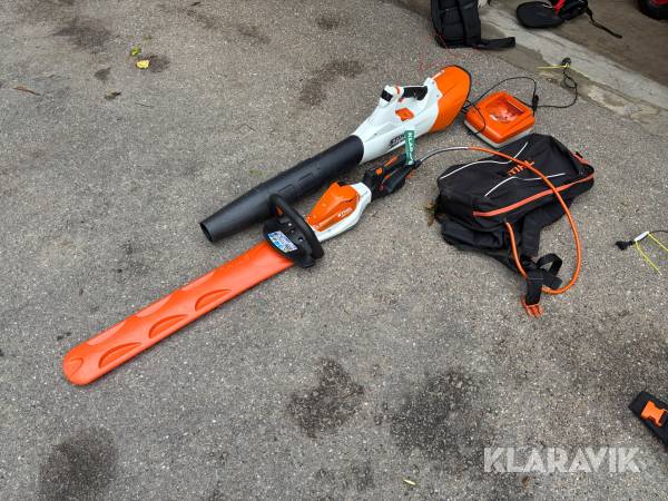 Hækkeklipper og løvblæser STIHL HSA 94 R/BGA 100 med 2 batterier, lader og batterirygsæk
