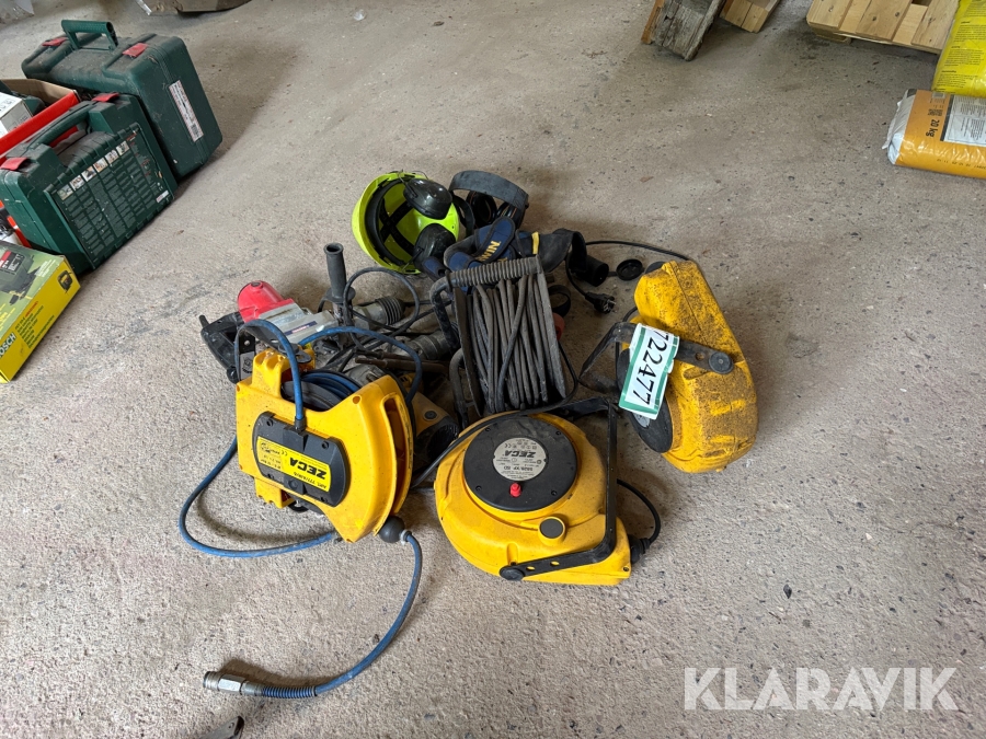 Lot med kabeloprullere og borehammer Zeca, Duratools - 6 enheder