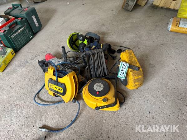 Lot med kabeloprullere og borehammer Zeca, Duratools - 6 enheder