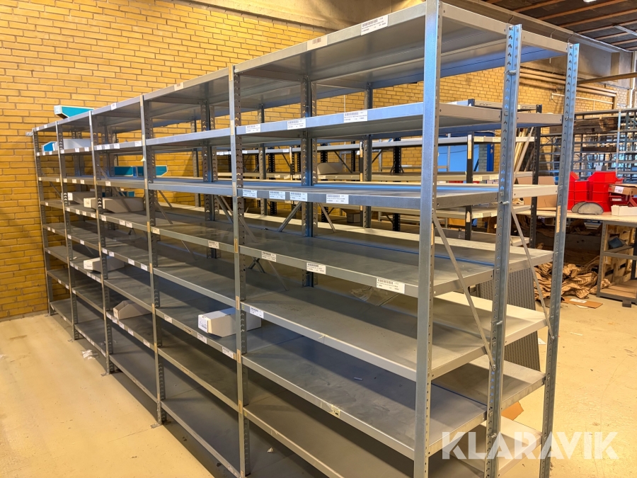 Lager reolsystem 19 stk. gavle +  116 stk. hylder