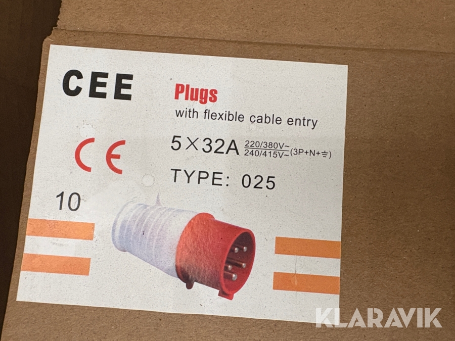CEE stik Plugs 5x32A - 025 - 450 styks - både han og hun stik