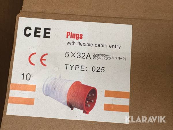 CEE stik Plugs 5x32A - 025 - 450 styks - både han og hun stik
