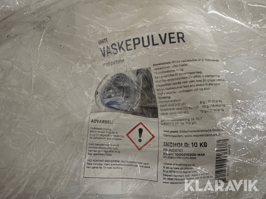 Vaskepulver Respekt Danmark 600kg, Kolding, Klaravik auktion