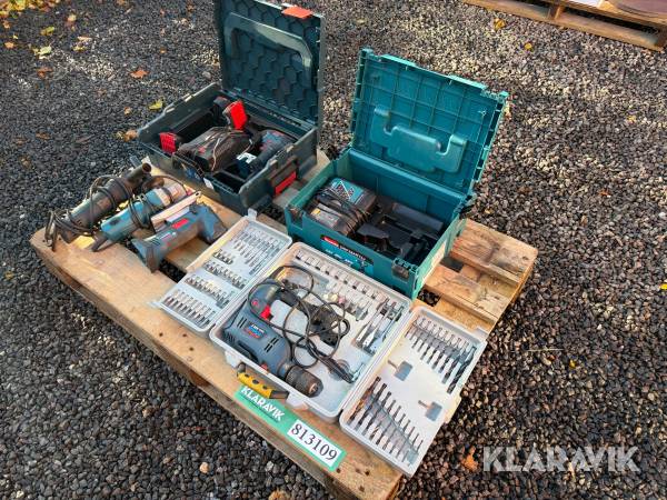 Assorterede håndværktøj - 5 styk plus batteri